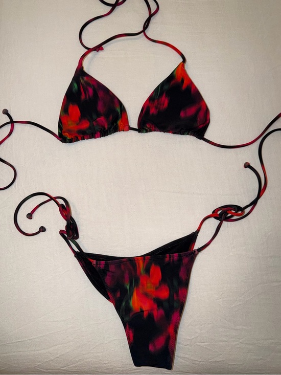 White Fox Boutique Other - White Fox | Black Bikini with Red, Pink & Green Floral Accents